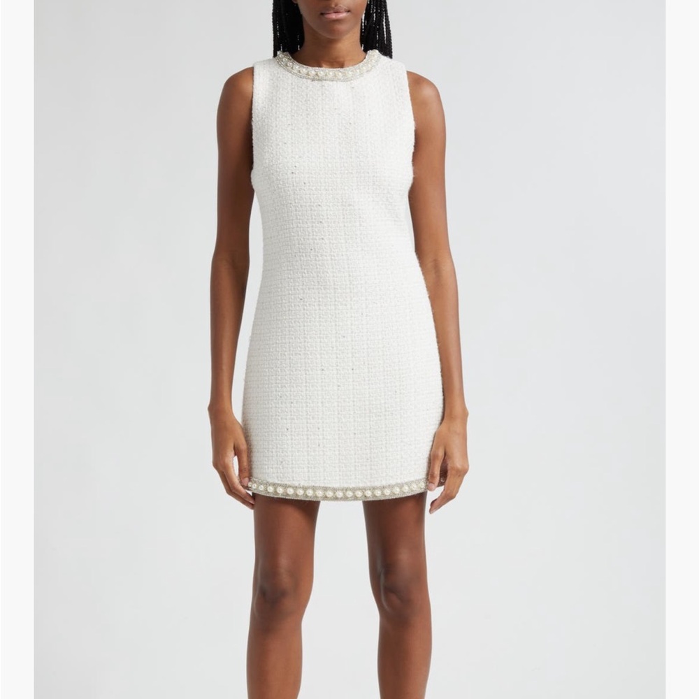 Alice & Olivia Coley Beaded Sleeveless Tweed Minidress
